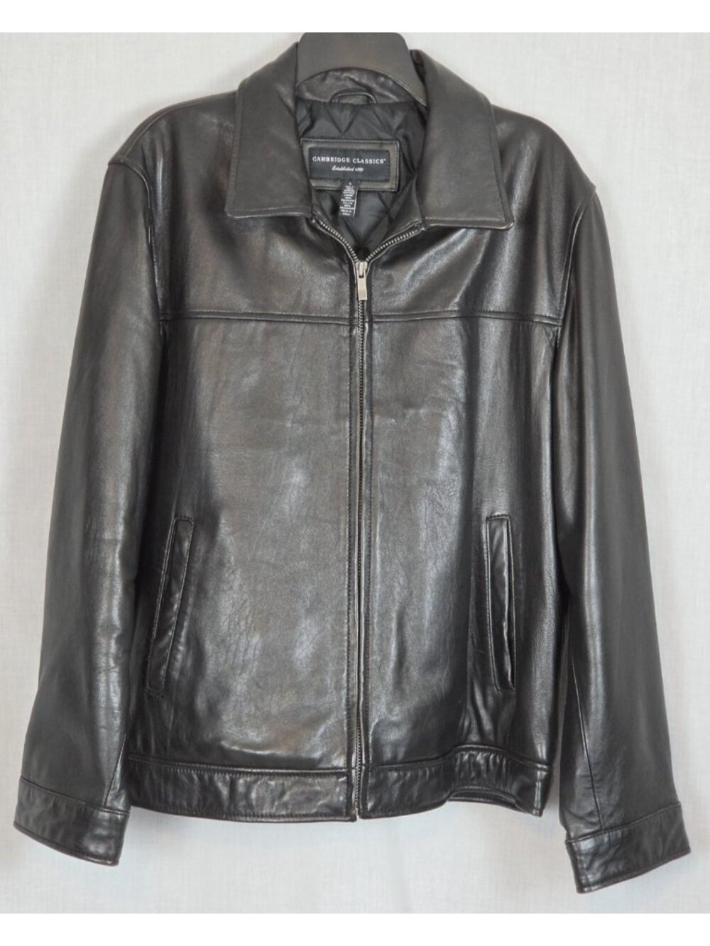 Cambridge Black Leather Jacket Quilted Moto Coat Women's L Vintage 90s Vintage